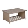 Aluminum Patio Chat Set with Faux Wood Top Table & Quick Dry Cushioning 4PCS SET(D0102HEV4IU)