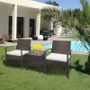 2pcs Arm Chairs 1pc Coffee Table, 3pcs Rattan Sofa Set Brown Gradient XH(D0102HEY4MW)