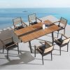 Champion Patio Dining Set, 7 Pieces Outdoor Dining Chairs with Teak Solid Wood Tabletop, Matte Charcoal Aluminum Frame(D0102HEVPHU)