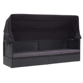 Outdoor Sofa Bed with Canopy Poly Rattan Black(D0102HHHZ6T)