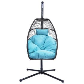Hanging Egg Swing Chair with Stand Hammock Chair with Soft Cushion and Pillow for Backyard, Garden, Patio XH(D0102HEBL2V)