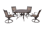 Outdoor 5 Piece Dining Set Patio Furniture w/ Aluminum Swivel Rocker Sling Chair Set 4pcs & 48inch Tempered Glass Top Table(D0102HPY52Y)