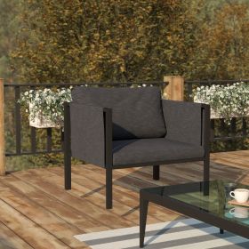 Indoor/Outdoor Patio Chair with Cushions - Modern Steel Framed Chair with Storage Pockets(D0102HPMMSU)