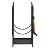 Artisasset Black Paint 33 Inches High Square With 4 Tools Indoor And Outdoor Wrought Iron Fireplace Firewood Stand YJ(D0102HETJEV)