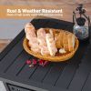 MEOOEM Patio Side Table with 1.57" Umbrella Hole Outdoor Stand Metal Bistro Table for Coffee Deck Garden Pool, Black(D0102HP64HV)
