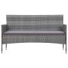 3-Seater Garden Sofa with Cushions Gray Poly Rattan(D0102HEJCSA)