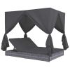 Outdoor Lounge Bed with Curtains Poly Rattan Gray(D0102HEJV6W)