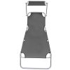 Folding Sun Lounger with Canopy Grey Aluminium(D0102HEJYLV)