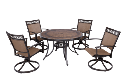 Outdoor 5 Piece Dining Set Patio Furniture w/ Aluminum Swivel Rocker Sling Chair Set 4pcs & 1pc 48inch CFT Top Table(D0102HPY5IA)