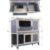 2-Tier Wooden Rabbit Hutch with Wheels, Indoor/Outdoor Pet House with Removable Tray - Gray and White(D0102HP6ZWV)