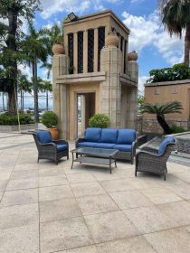 4-Piece Metal Frame Wicker Patio Conversation Set w/ Olefin Cushions(D0102HEYKIA)