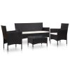 4 Piece Garden Lounge Set With Cushions Poly Rattan Black(D0102HEJCEU)