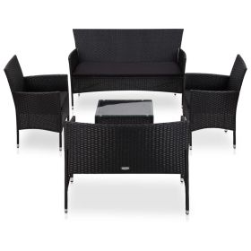 5 Piece Garden Lounge Set With Cushions Poly Rattan Black(D0102HEJCAG)
