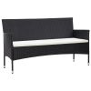3-Seater Garden Sofa with Cushions Black Poly Rattan(D0102HEJCAU)