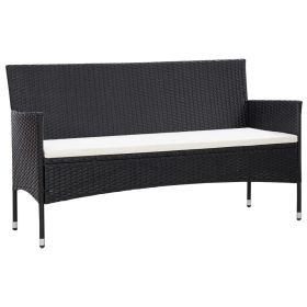 3-Seater Garden Sofa with Cushions Black Poly Rattan(D0102HEJCAU)