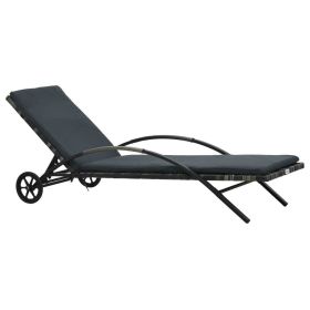 Sun Lounger with Cushion & Wheels Poly Rattan Anthracite(D0102HEJYIW)