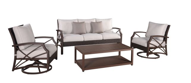 Modern Muse Alum Sofa Set 4pcs W/ Triple-Seat Sofa & Light Grey Olefin Cushion(D0102HECDIY)