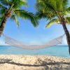 Outdoor Wood Pole Cotton Rope Hammock Garden Patio Yard Hanging Sleep Bed(D0102HHJHNW)