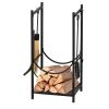 Artisasset Black Paint 33 Inches High Square With 4 Tools Indoor And Outdoor Wrought Iron Fireplace Firewood Stand YJ(D0102HETJEV)