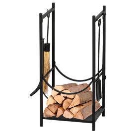 Artisasset Black Paint 33 Inches High Square With 4 Tools Indoor And Outdoor Wrought Iron Fireplace Firewood Stand YJ(D0102HETJEV)