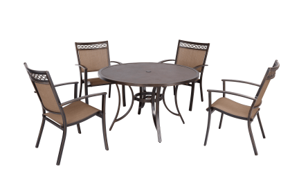 Outdoor 5 Piece Dining Set Patio Furniture w/ 4pcs Sling Chair & 1pc Tempered Glass Tabletop(D0102HPY55U)