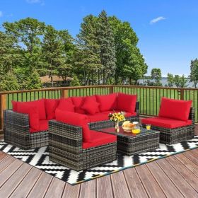7 Pieces Rattan Sectional Sofa Set with Cushion for Patio Garden(D0102HHY14T)
