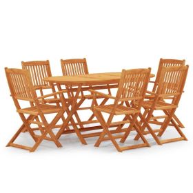 7 Piece Folding Outdoor Dining Set Solid Eucalyptus Wood(D0102HPZLVY)