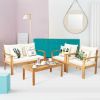 4 Pieces Patio Acacia Wood Thick Cushion Loveseat Sofa Set(D0102HP8X4W)