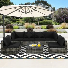 7 Pieces Rattan Sectional Sofa Set with Cushion for Patio Garden(D0102HHY146)