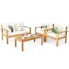 4 Pieces Patio Acacia Wood Thick Cushion Loveseat Sofa Set(D0102HP8X4W)