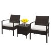 2pcs Arm Chairs 1pc Coffee Table, 3pcs Rattan Sofa Set Brown Gradient XH(D0102HEY4MW)
