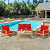 4 Pieces Patio Acacia Wood Thick Cushion Loveseat Sofa Set(D0102HP8X4A)