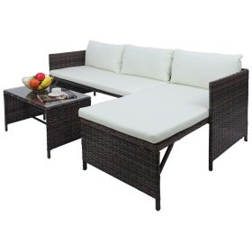 Outdoor 3pcs 1 Double Seat 1 Chaise Seat 1 Coffee Table Combination Sofa Rattan Sofa Set  XH(D0102HEY42Y)