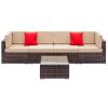 Outdoor Fully Equipped Weaving Rattan Sofa Set with 2pcs Corner Sofas & 2pcs Single Sofas & 1 pcs Coffee Table XH(D0102HE4FKY)