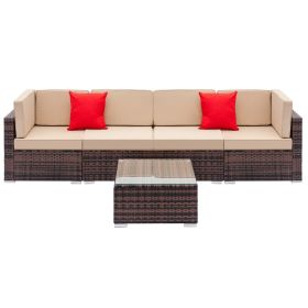 Outdoor Fully Equipped Weaving Rattan Sofa Set with 2pcs Corner Sofas & 2pcs Single Sofas & 1 pcs Coffee Table XH(D0102HE4FKY)