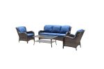 4-Piece Metal Frame Wicker Patio Conversation Set w/ Olefin Cushions(D0102HEYKIA)