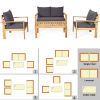 4 Pieces Patio Acacia Wood Thick Cushion Loveseat Sofa Set(D0102HP8XNU)