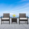 2pcs Arm Chairs 1pc Coffee Table, 3pcs Rattan Sofa Set Brown Gradient XH(D0102HEY4MW)