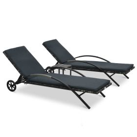 Sun Loungers with Table Poly Rattan Anthracite(D0102HEJY27)