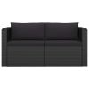 2 Piece Garden Sofa Set with Cushions Poly Rattan Black(D0102HEJ10Y)