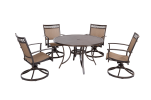 Outdoor 5 Piece Dining Set Patio Furniture w/ Aluminum Swivel Rocker Sling Chair Set 4pcs & 48inch Tempered Glass Top Table(D0102HPY5AG)