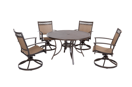 Outdoor 5 Piece Dining Set Patio Furniture w/ Aluminum Swivel Rocker Sling Chair Set 4pcs & 48inch Tempered Glass Top Table(D0102HPY5AG)