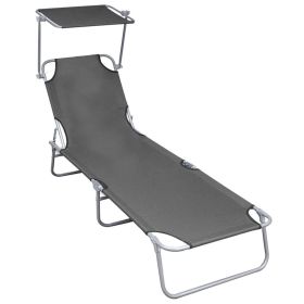 Folding Sun Lounger with Canopy Grey Aluminium(D0102HEJYLV)