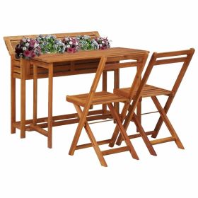 Balcony Planter Table with 2 Bistro Chairs Solid Acacia Wood(D0102HEJC9U)