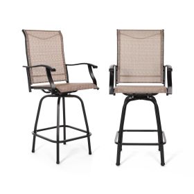 MEOOEM Outdoor Swivel Bar Stools Set of 2 Height Patio Chairs All Weather Patio Furniture Textilene for Bistro Lawn Garden Backyard(D0102HP6497)