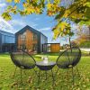 3-Piece All-Weather Patio Acapulco Bistro Furniture Set with 2 Chairs & Glass Top Table Black-dk(D0102HP64PW)