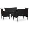 5 Piece Garden Lounge Set With Cushions Poly Rattan Black(D0102HEJCAG)