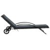 Sun Lounger with Cushion & Wheels Poly Rattan Anthracite(D0102HEJYIW)