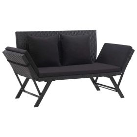 Garden Bench with Cushions 69.3" Black Poly Rattan(D0102HEJB0W)