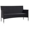 3-Seater Garden Sofa with Cushions Black Poly Rattan(D0102HEJCAU)